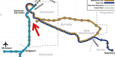 کا نقشہ وینکوور skytrain کی طرف اشارہ پوشش