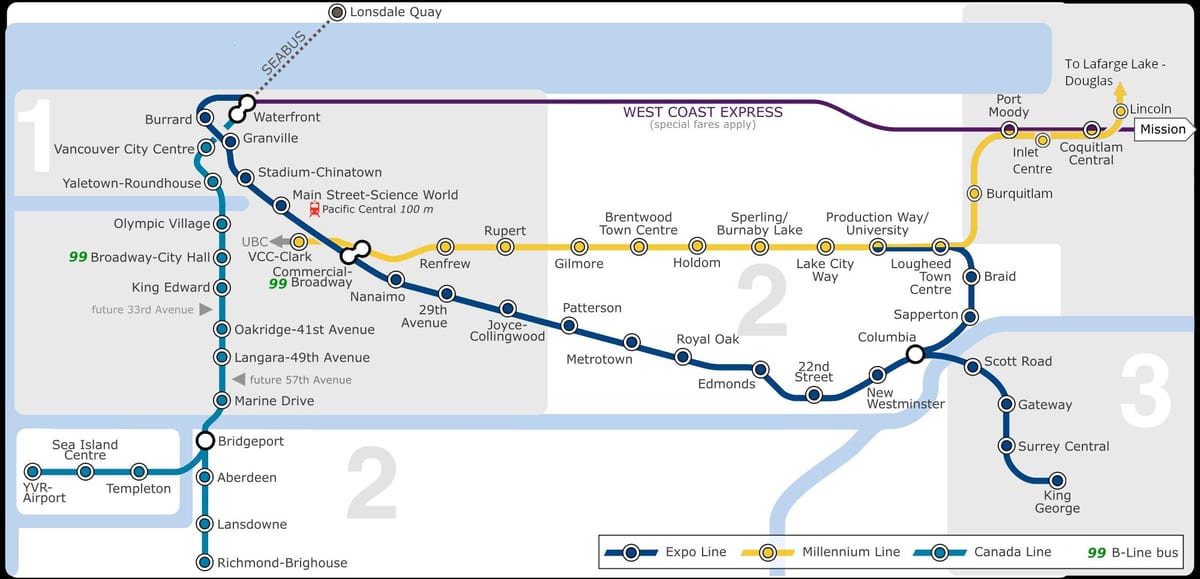 ہوائی اڈے skytrain کی طرف اشارہ وینکوور نقشہ