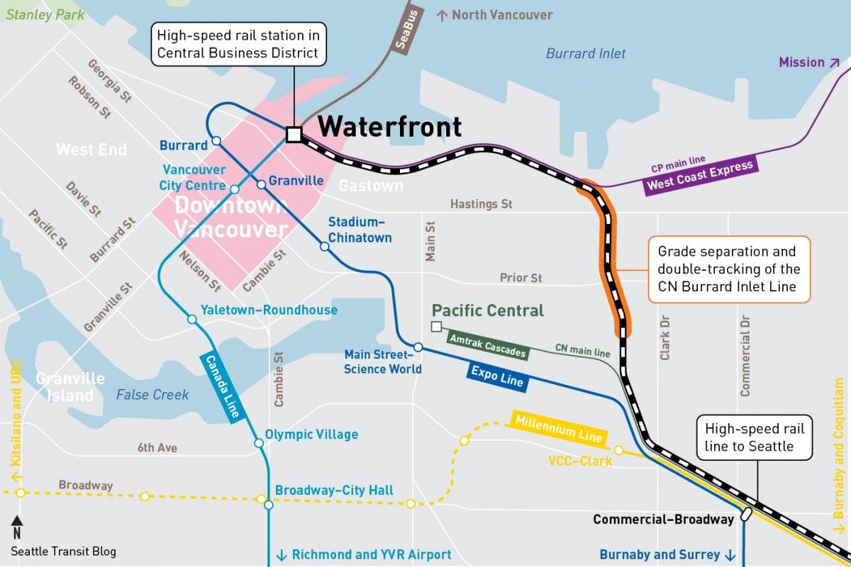 نقشہ کے waterfront اسٹیشن وینکوور