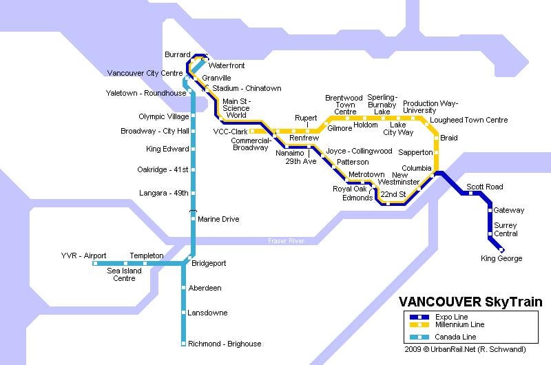 نقشہ کے yvr skytrain کی طرف اشارہ