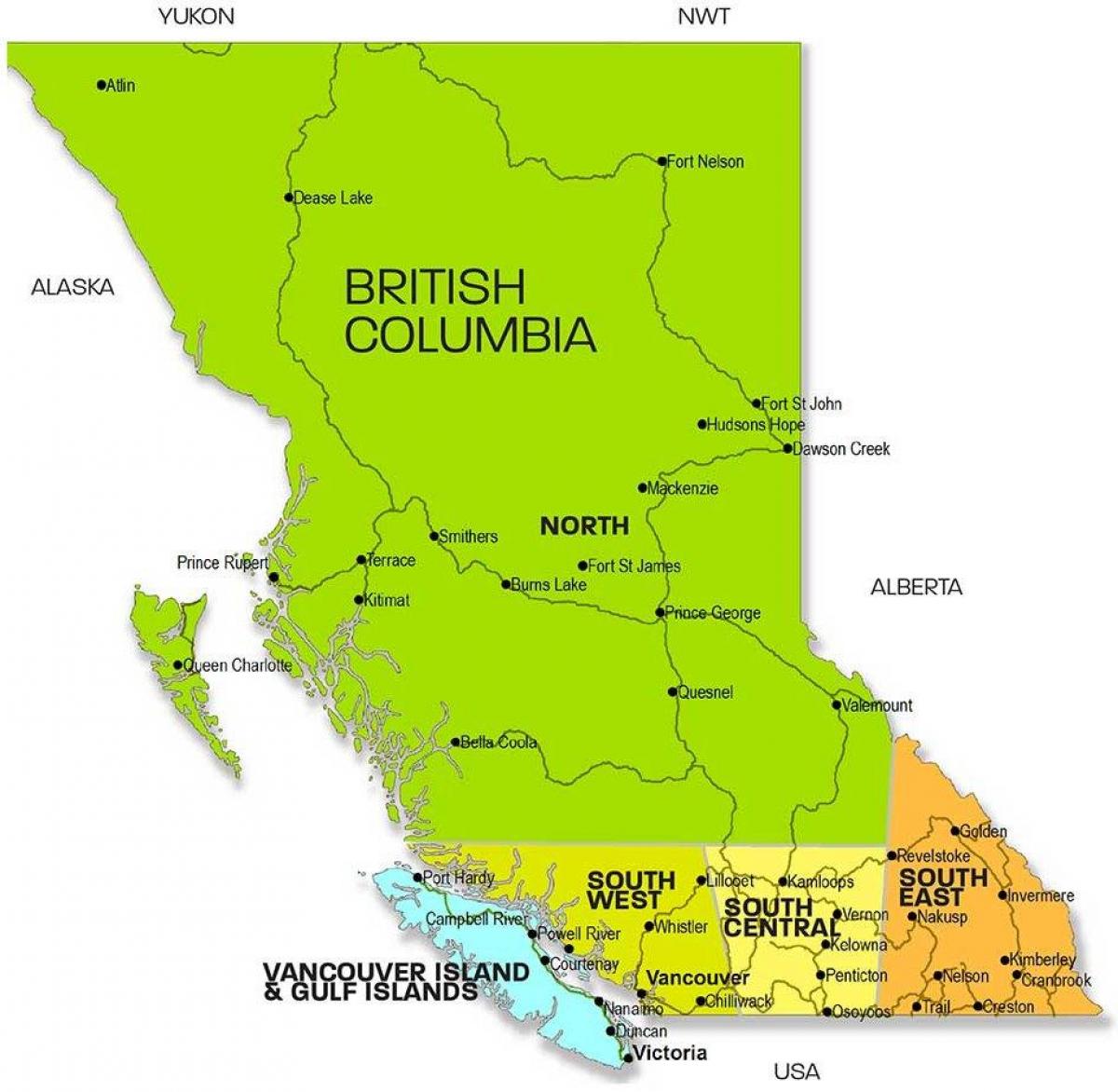 نقشہ کے برطانوی کولمبیا کے علاقوں