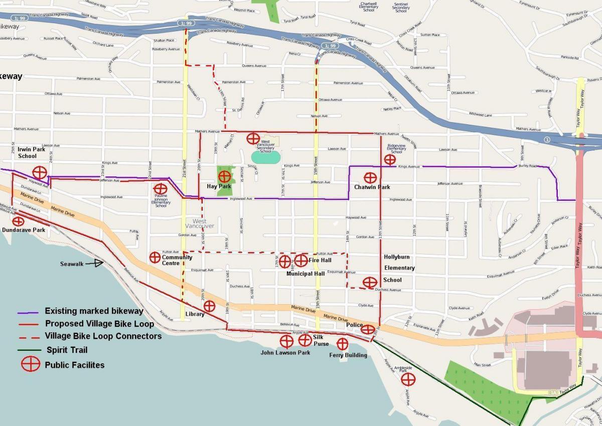 شمالی وینکوور سائیکلنگ کا نقشہ