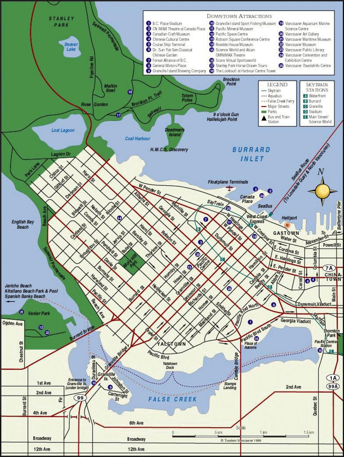 وینکوور bc پرکشش مقامات کا نقشہ