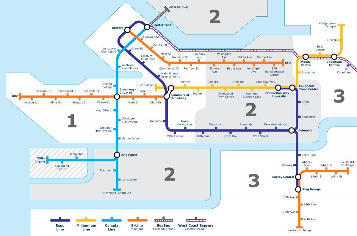 وینکوور bc عوامی نقل و حمل کا نقشہ