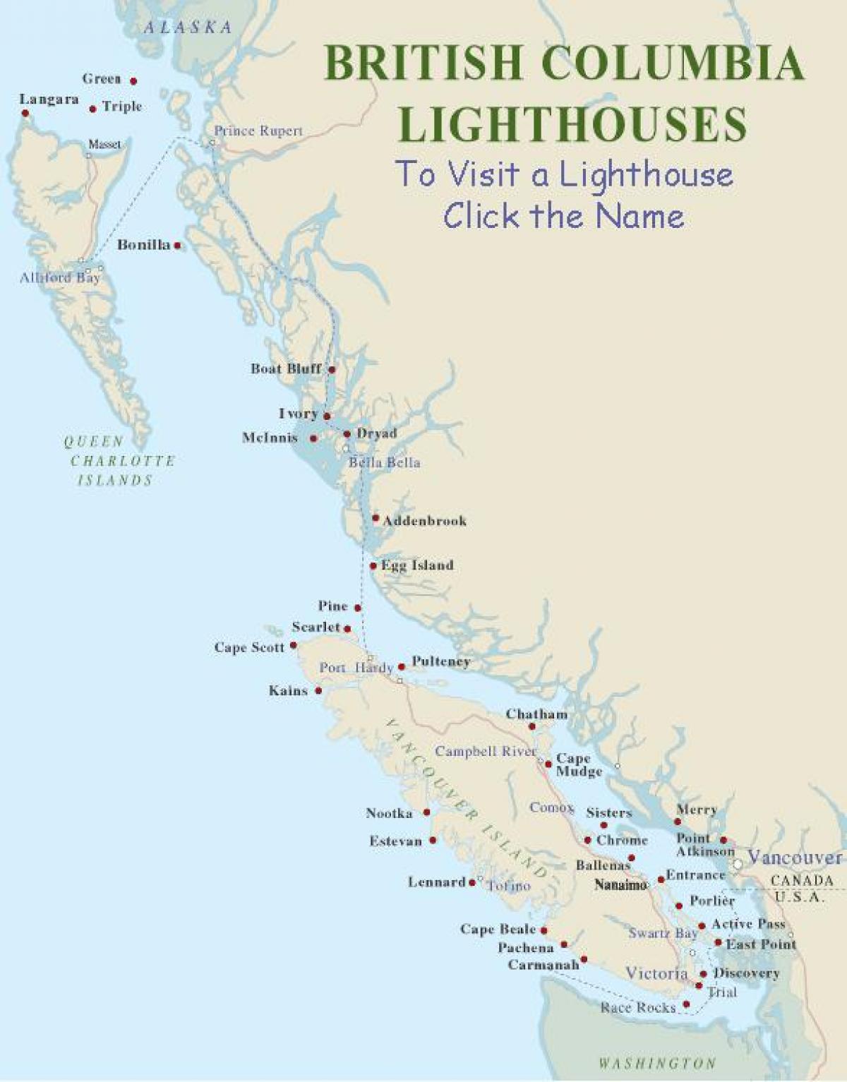 نقشہ وینکوور کے جزیرے روشنی گھر