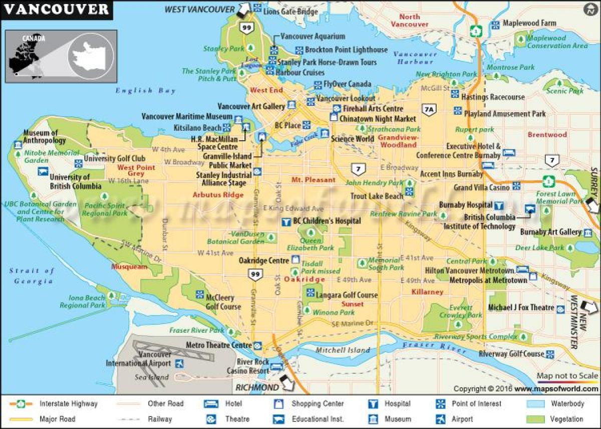 نقشہ وینکوور کے دلچسپی کے پوائنٹس