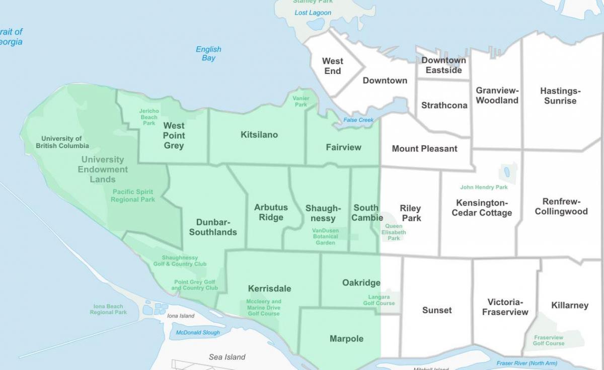 ویسٹ وینکوور پڑوس کا نقشہ