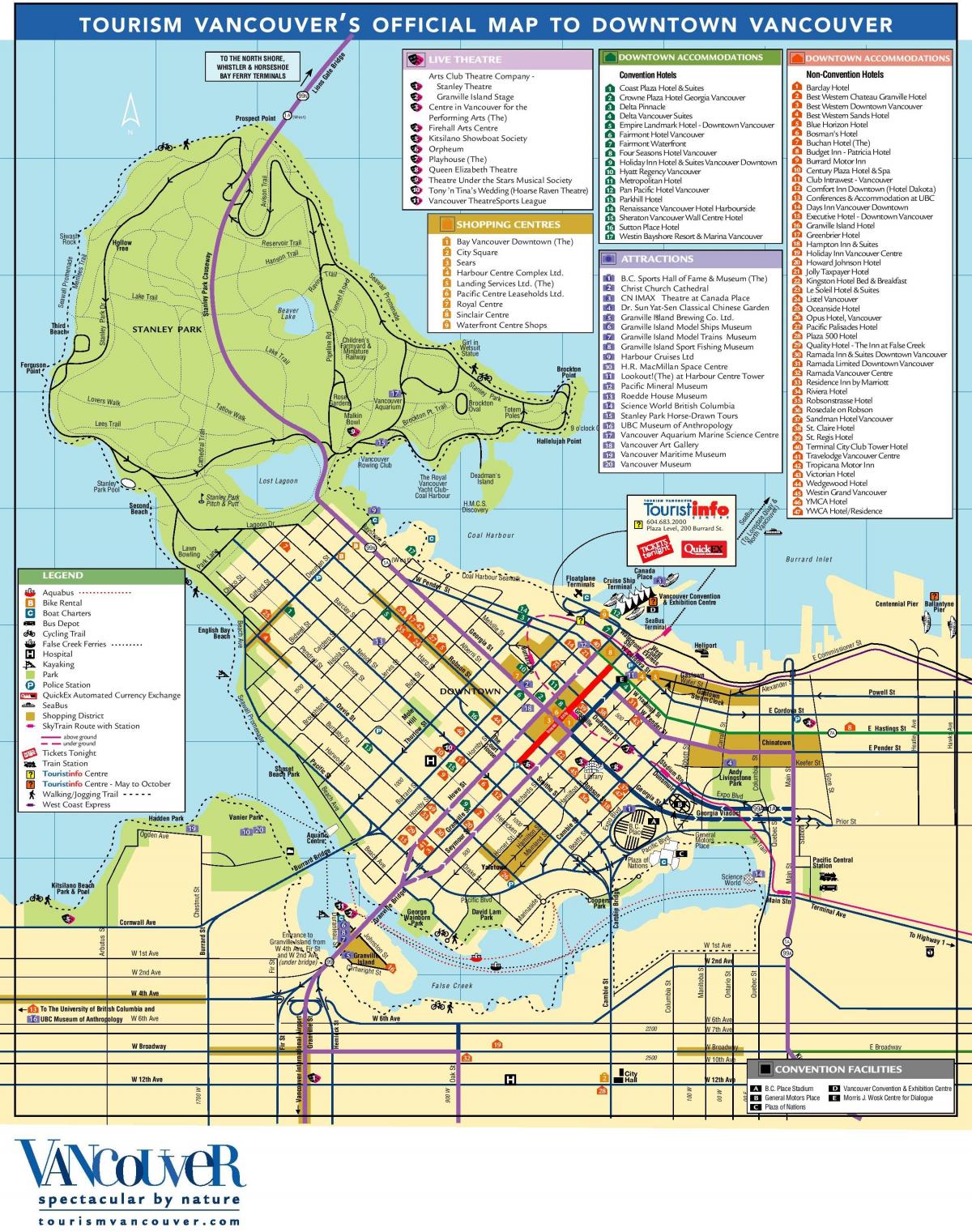 شہر کے مرکز میں وینکوور نقشہ کے ساتھ پرکشش مقامات