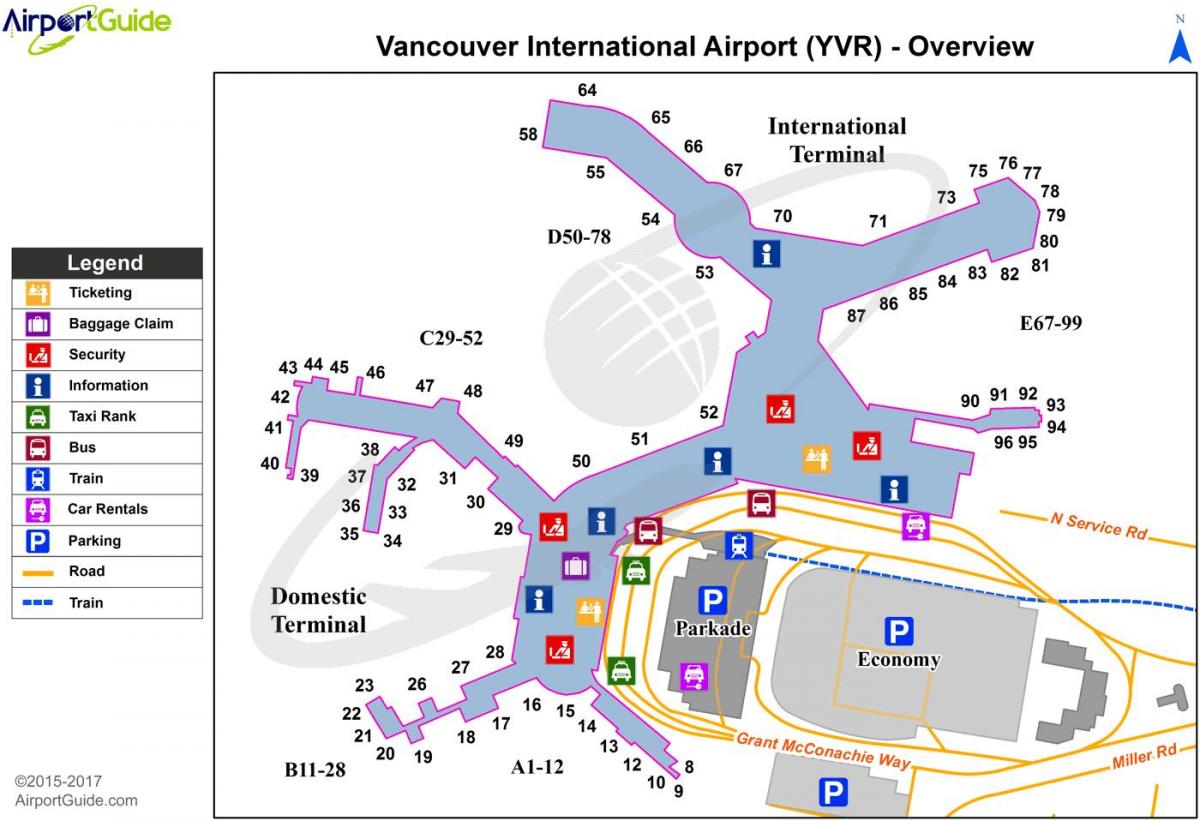 وینکوور ہوائی اڈے روانگی کا نقشہ