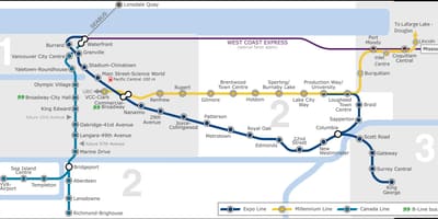 ہوائی اڈے skytrain کی طرف اشارہ وینکوور نقشہ