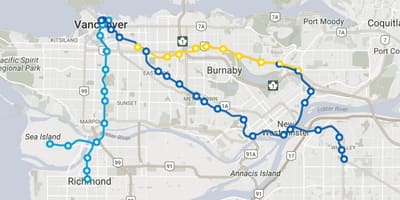 Skytrain کی طرف اشارہ وینکوور کے راستوں کا نقشہ