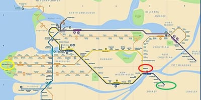 نقشہ کے skytrain کی طرف اشارہ میپل رج وینکوور