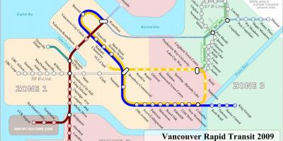 وینکوور skytrain کی طرف اشارہ زون کا نقشہ