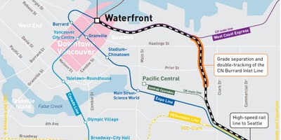 نقشہ کے waterfront اسٹیشن وینکوور