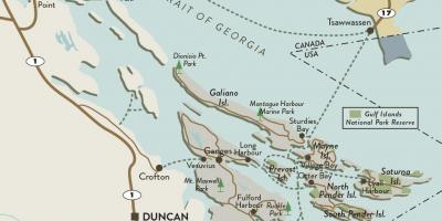نقشہ وینکوور کے جزیرے اور خلیجی جزائر